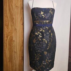 Elie Tahari Orital Jacquard Metallic Gold Floral Cocktail Dress size 6 new $448